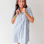 Striped Easy Shirt Dress - Blue