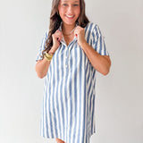 Striped Easy Shirt Dress - Blue