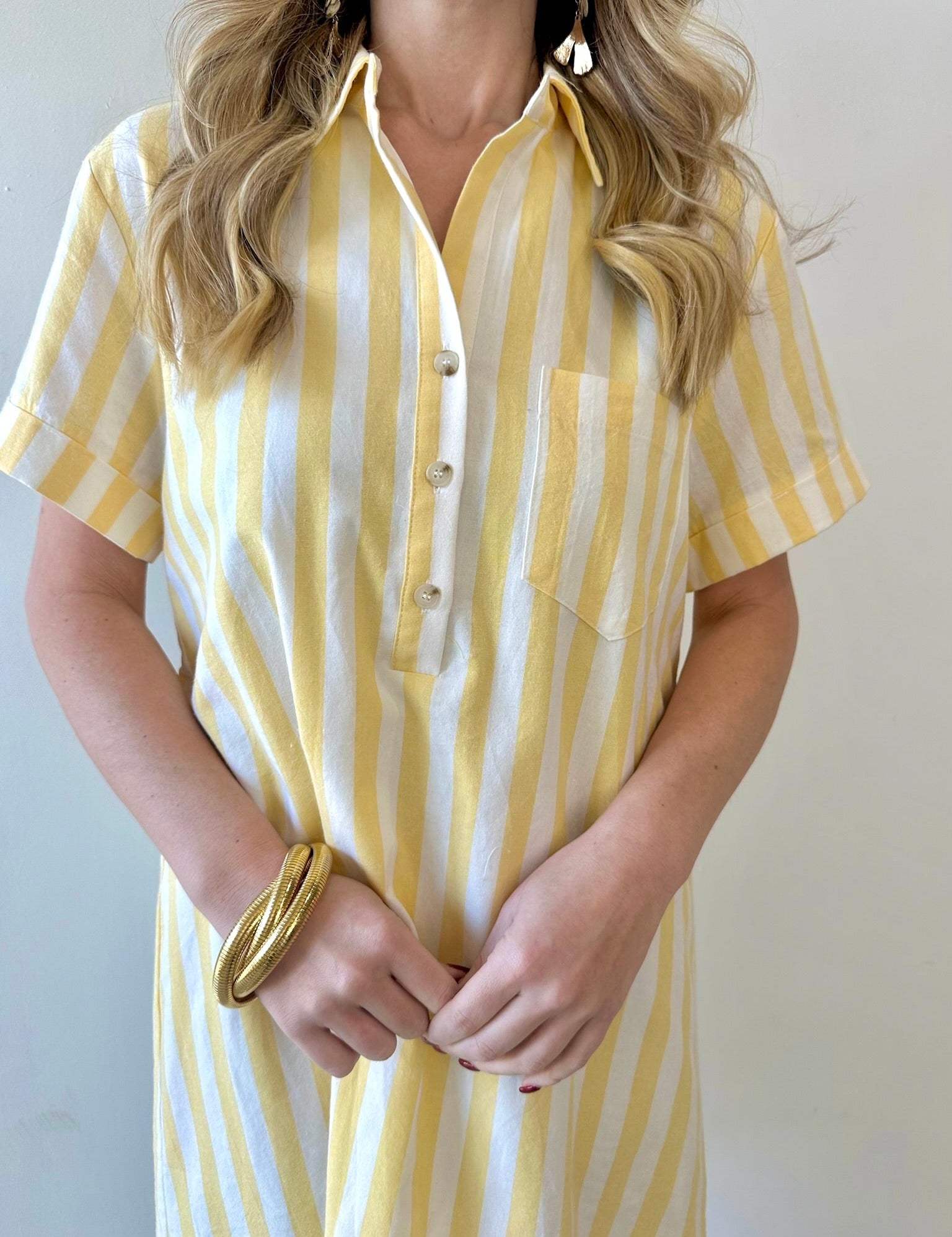 Striped Easy Shirt Dress - Lemon