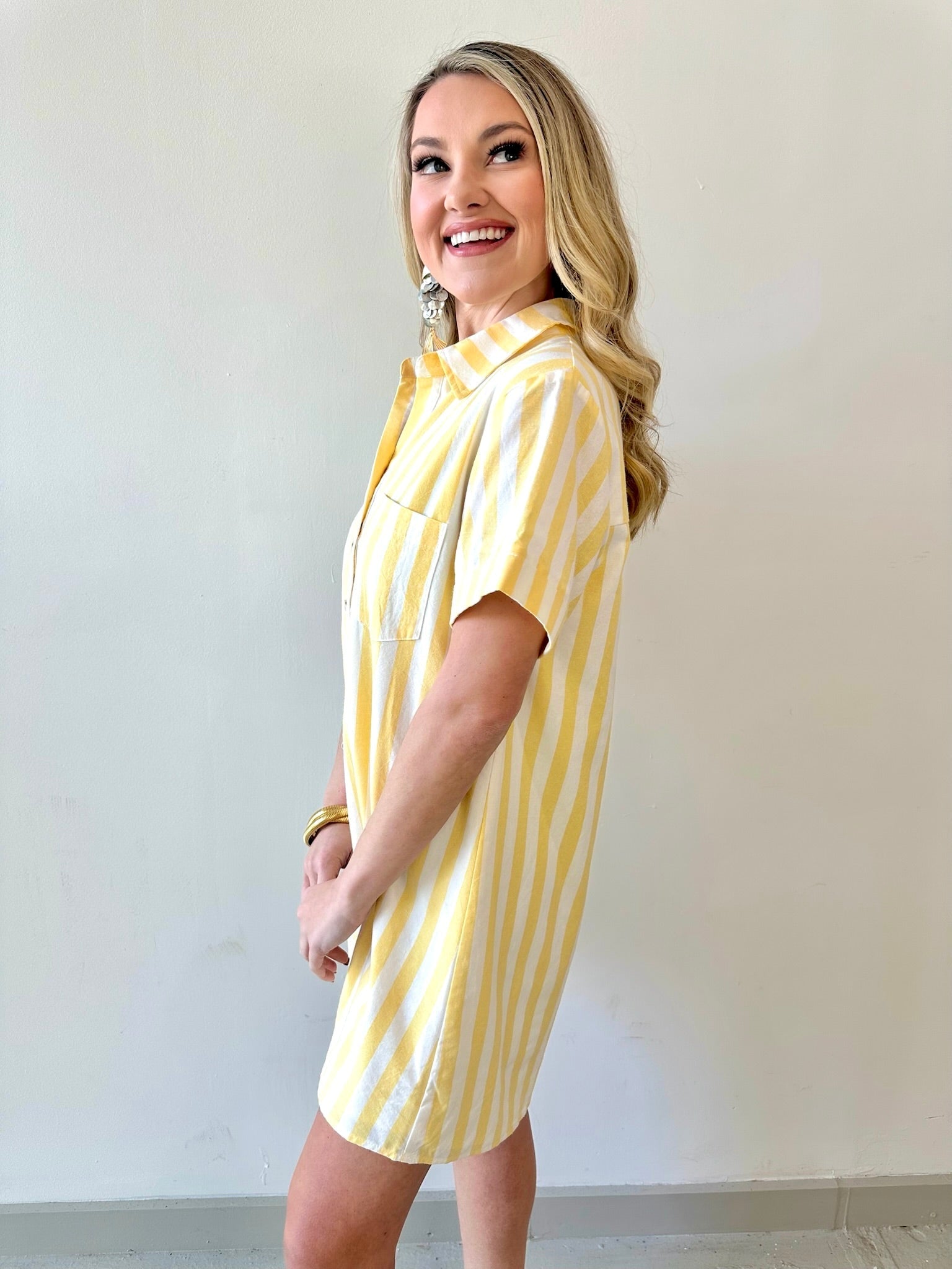 Striped Easy Shirt Dress - Lemon