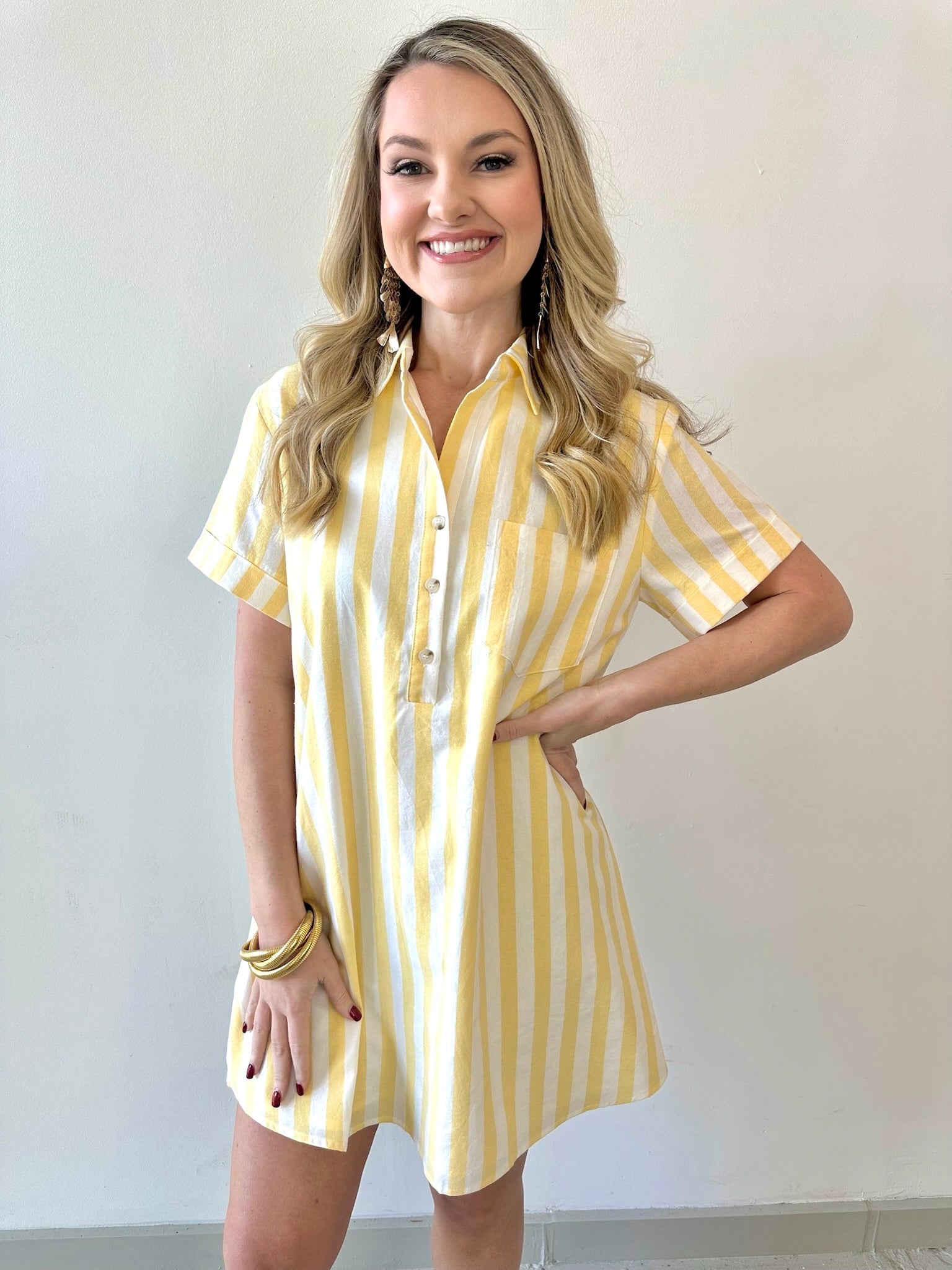 Striped Easy Shirt Dress - Lemon