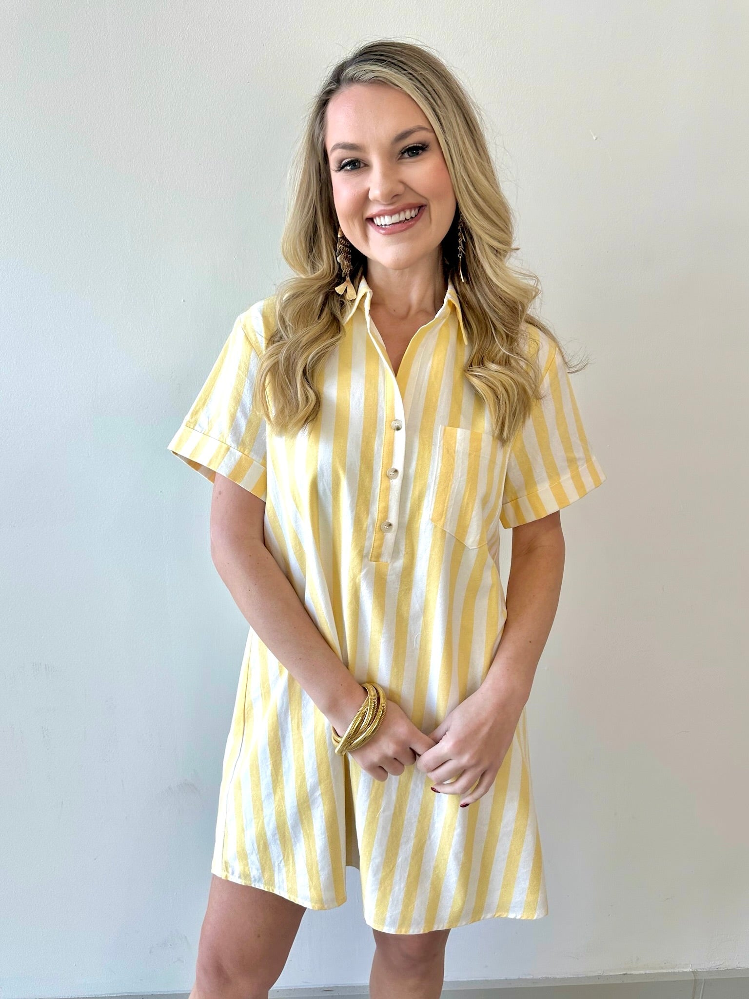 Striped Easy Shirt Dress - Lemon