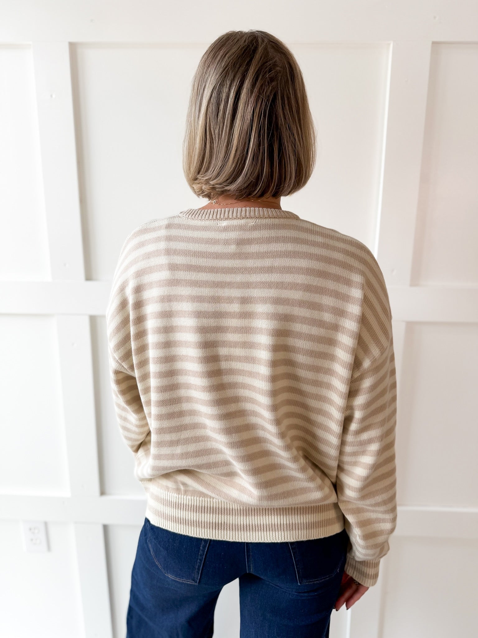 Striped Fish Sweater - Taupe/Sand