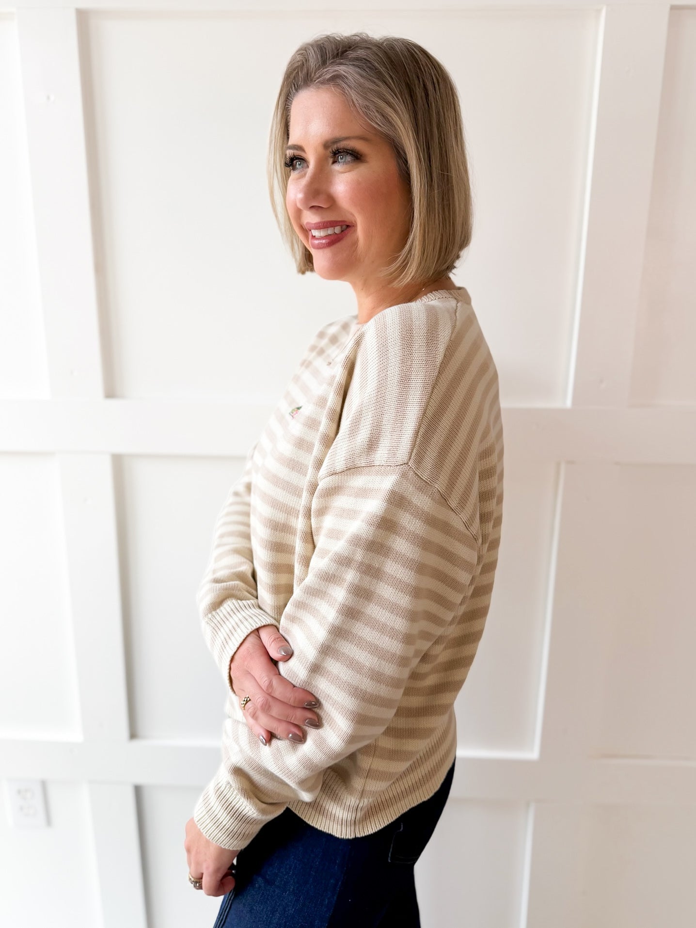 Striped Fish Sweater - Taupe/Sand