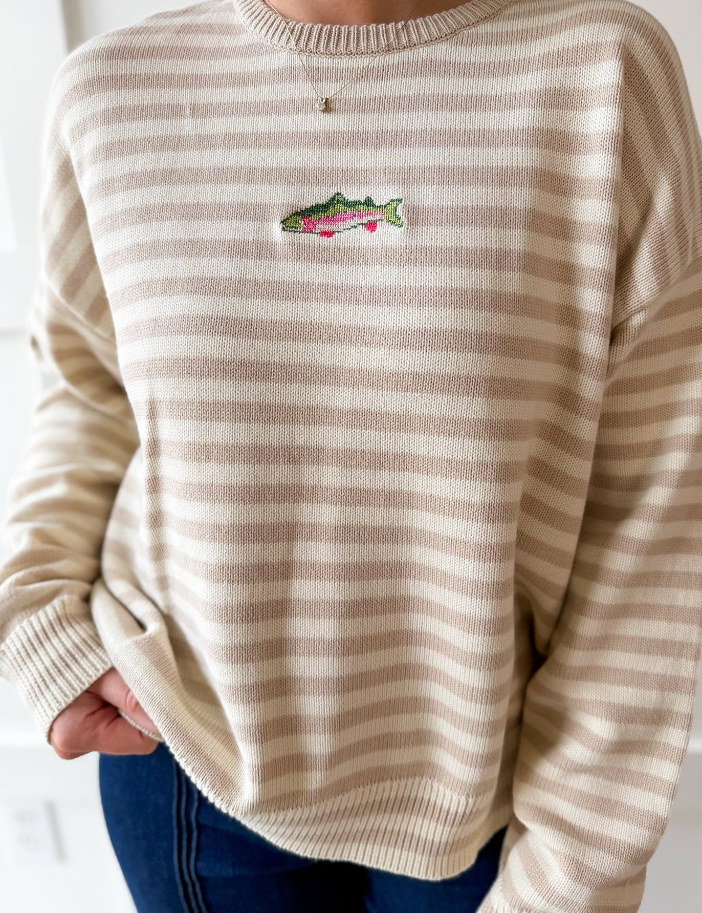 Striped Fish Sweater - Taupe/Sand