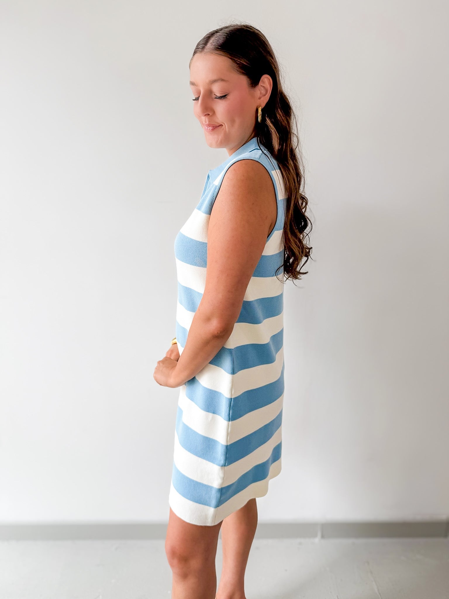 Striped Half Zip Polo Dress