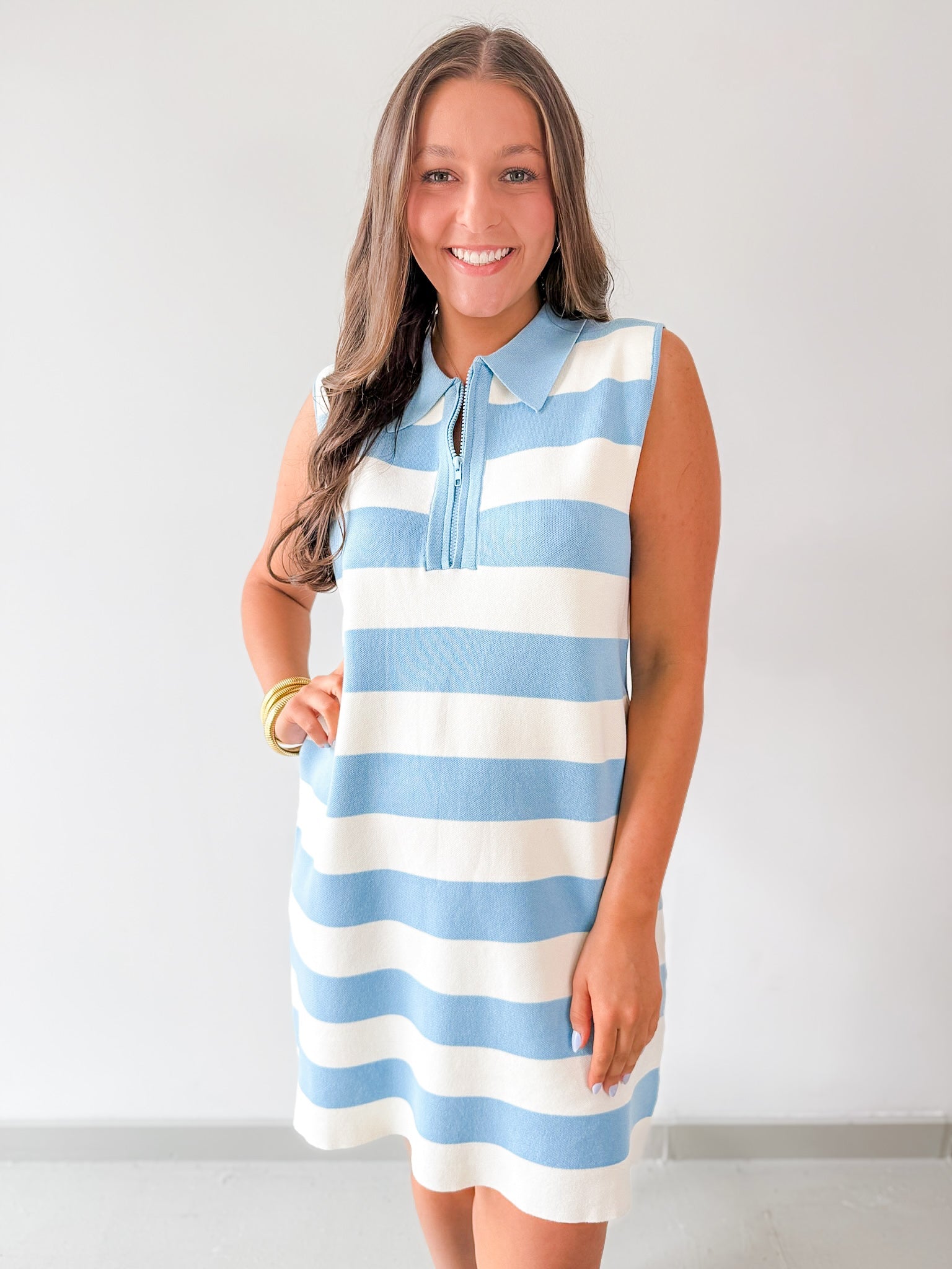 Striped Half Zip Polo Dress