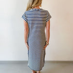 Striped Henley Knit Midi Dress - Navy