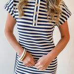 Striped Henley Knit Midi Dress - Navy