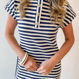 Striped Henley Knit Midi Dress - Navy
