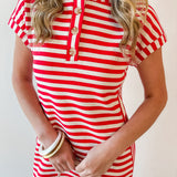 Striped Henley Knit Midi Dress - Red