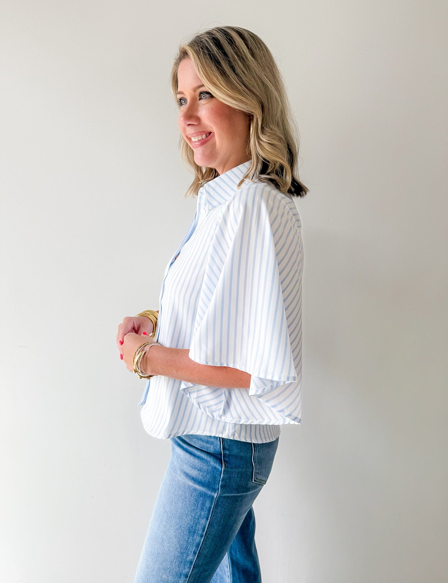 Striped Kimono Buttoned Shirt