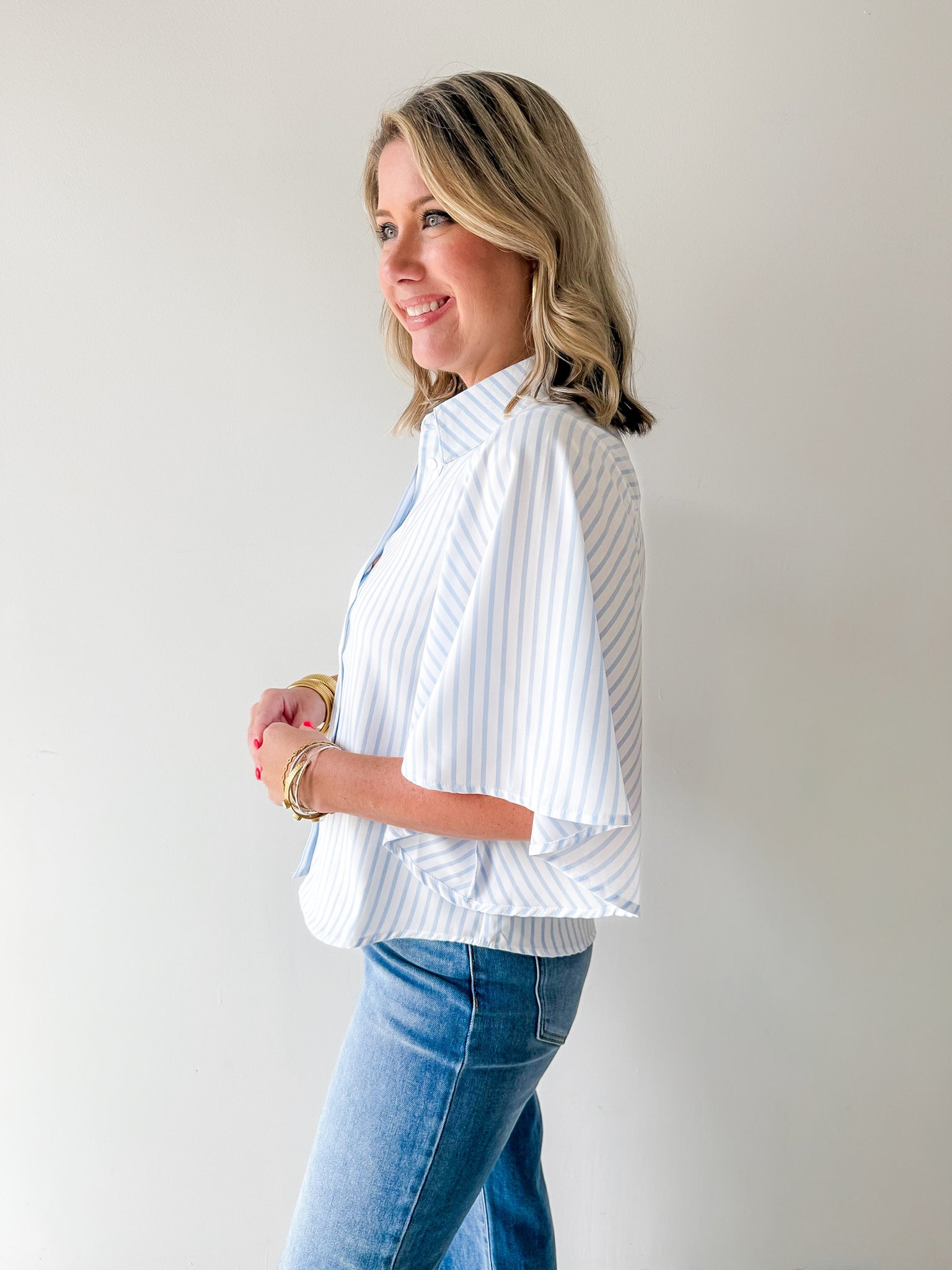 Striped Kimono Buttoned Shirt