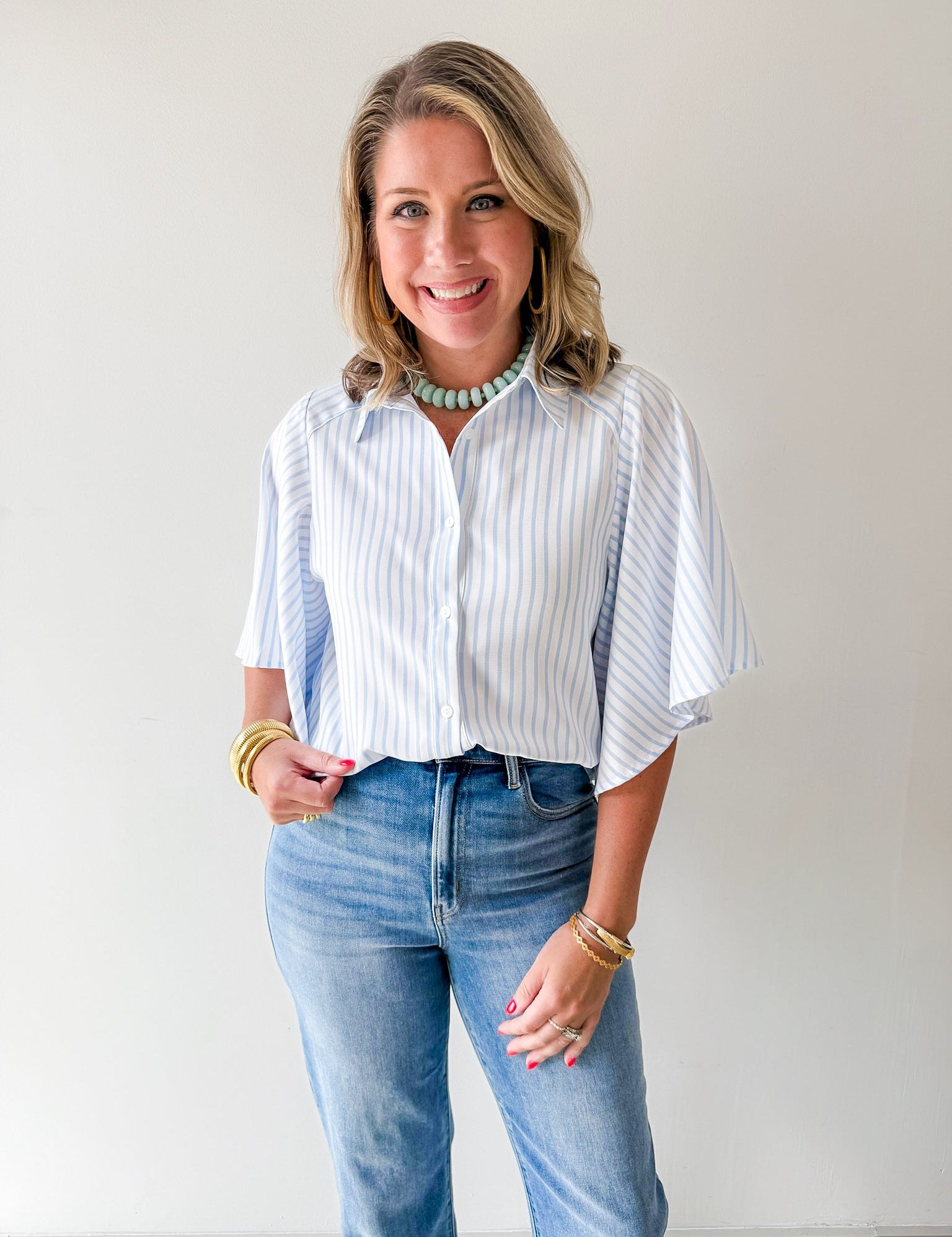 Striped Kimono Buttoned Shirt