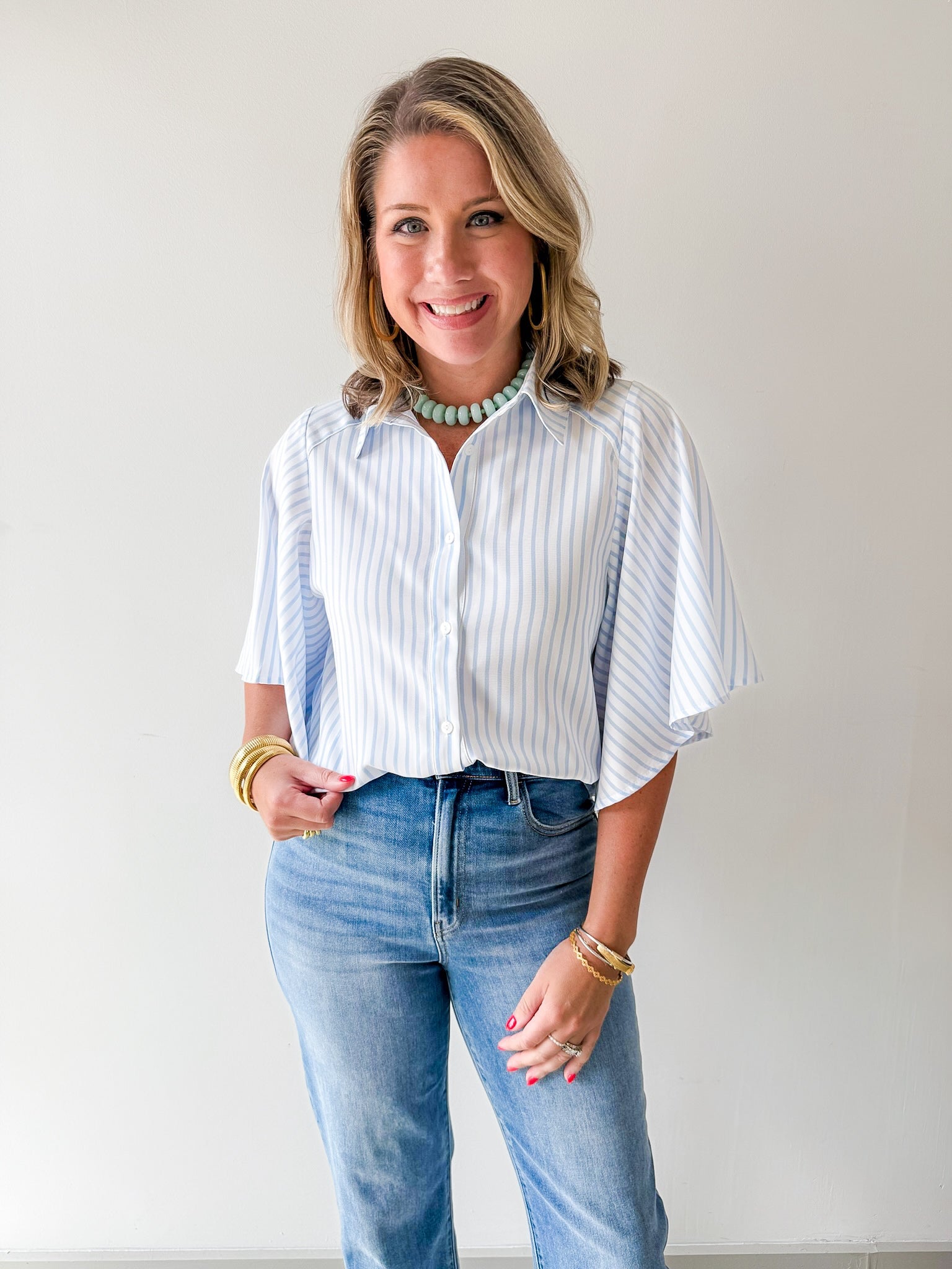 Striped Kimono Buttoned Shirt