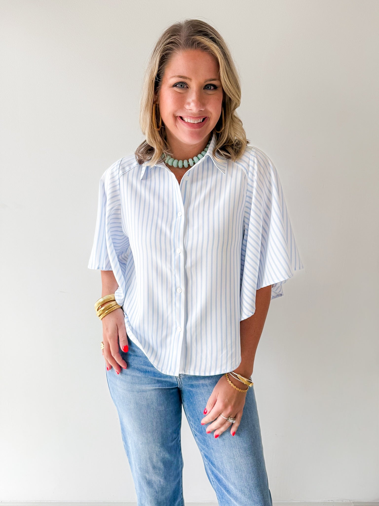 Striped Kimono Buttoned Shirt