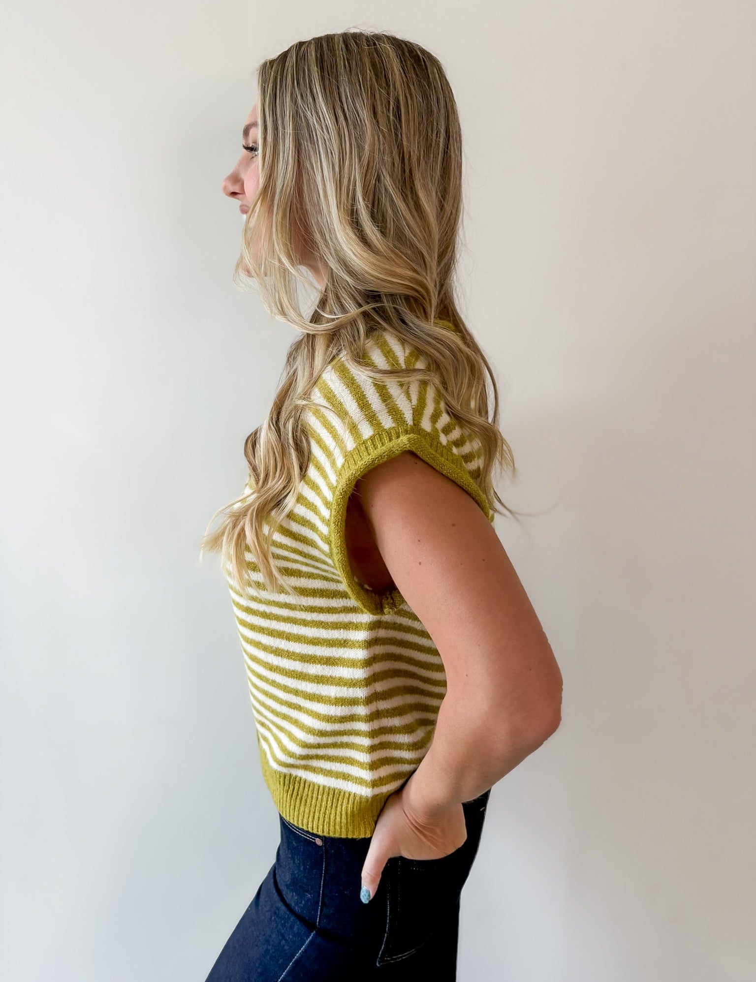 Striped Knit Sleeveless Top - Olive