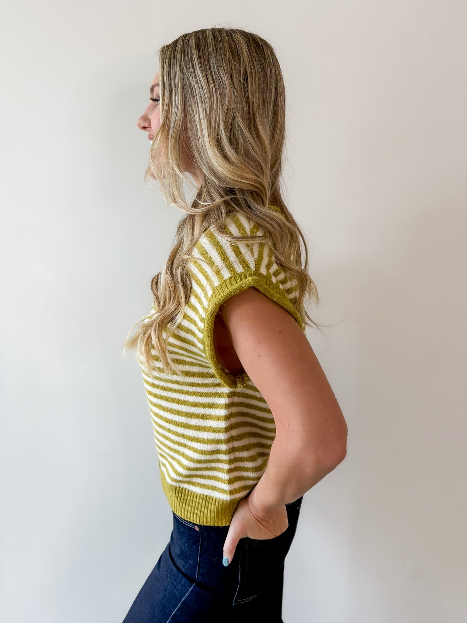 Striped Knit Sleeveless Top - Olive