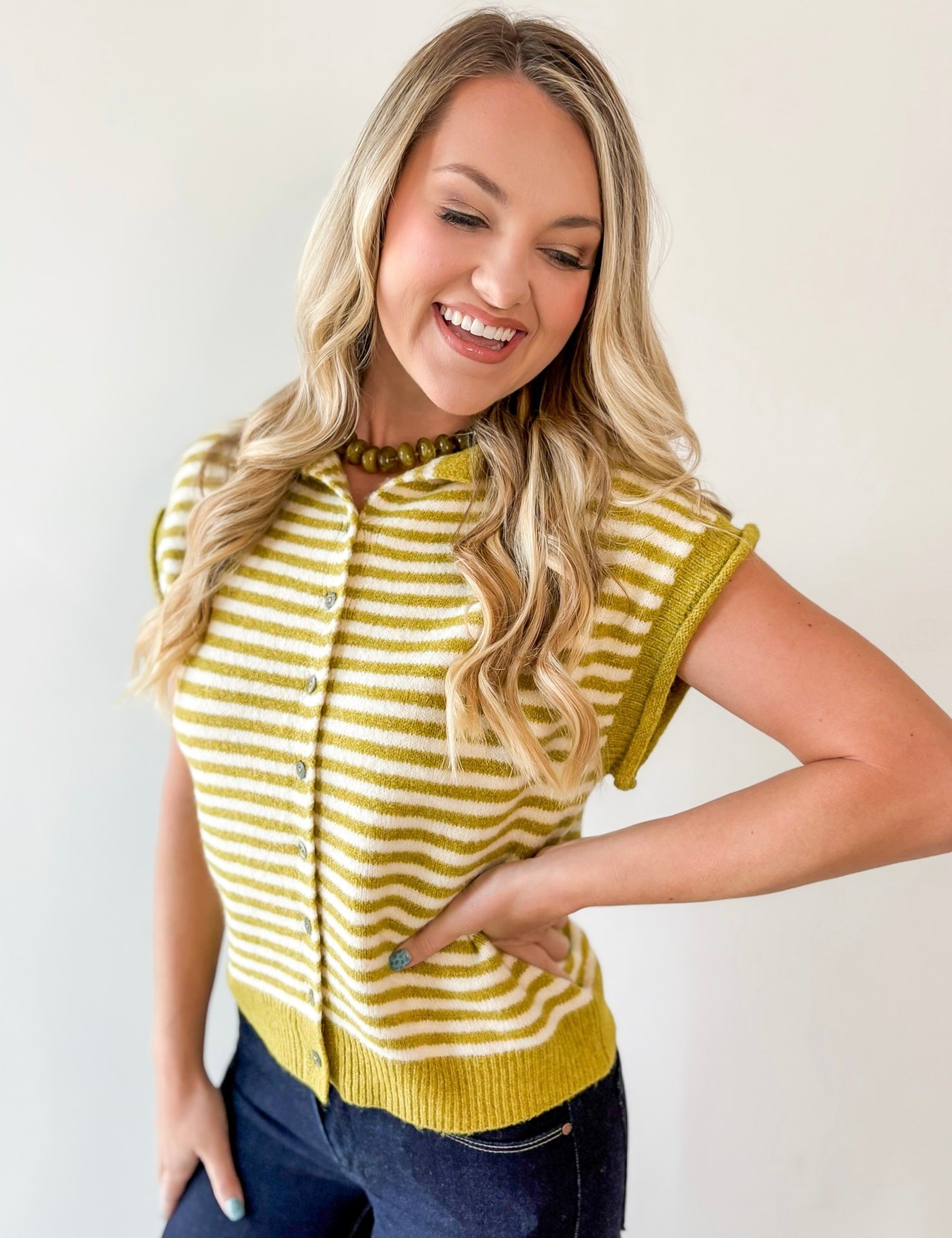 Striped Knit Sleeveless Top - Olive