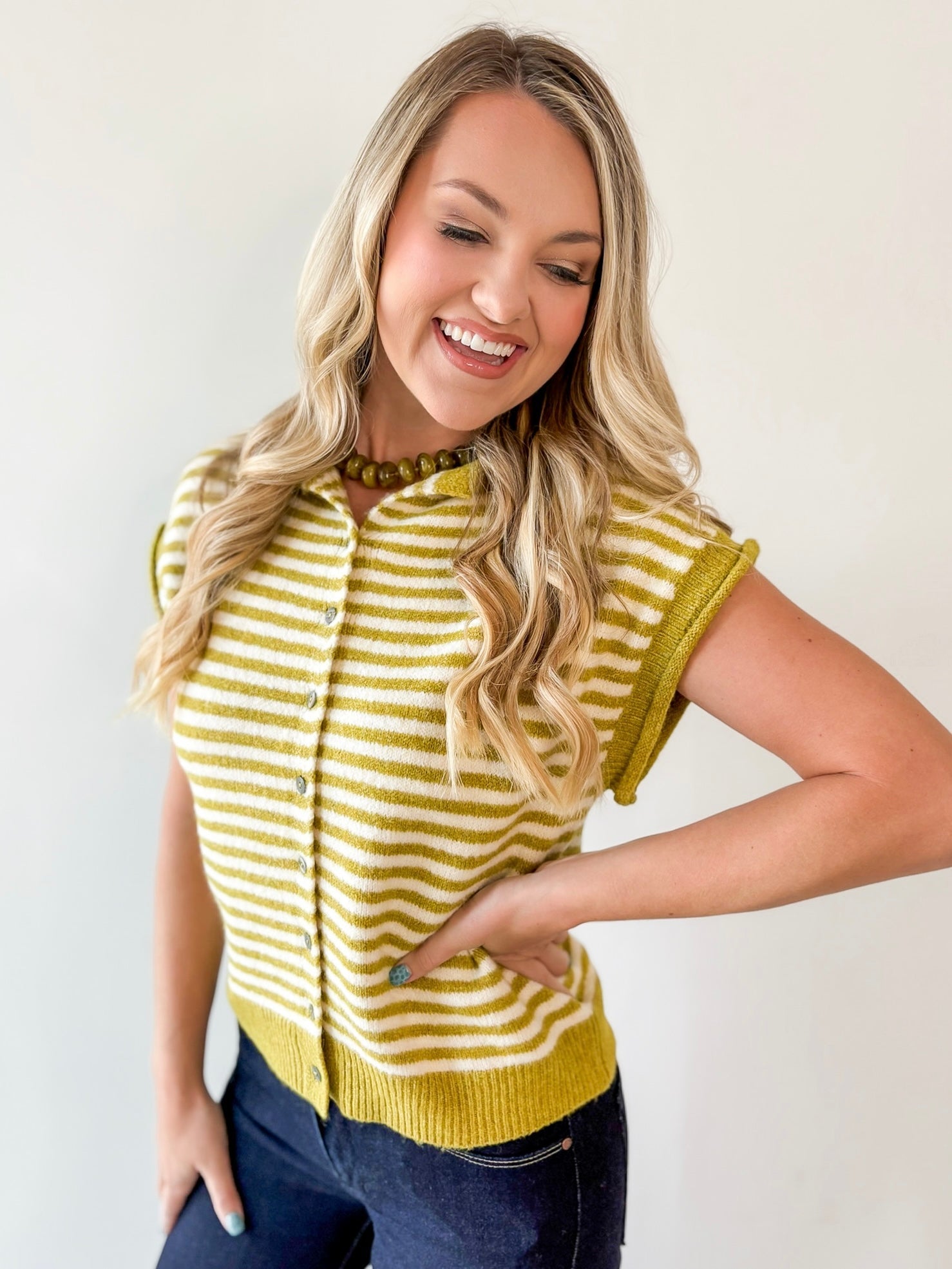 Striped Knit Sleeveless Top - Olive