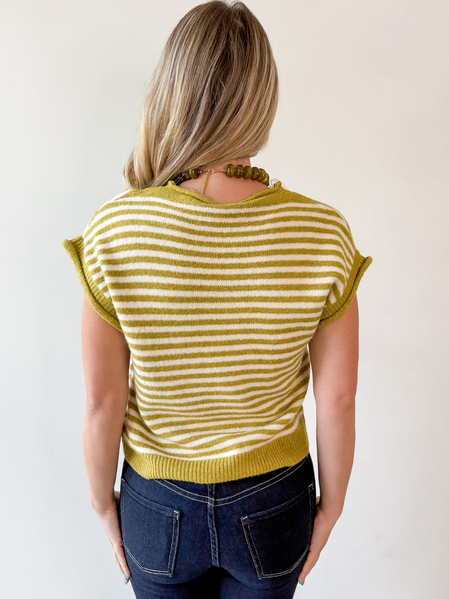 Striped Knit Sleeveless Top - Olive
