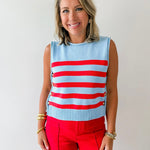 Striped Knit Top with Gold Buttons