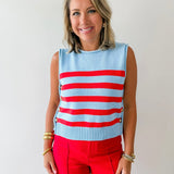 Striped Knit Top with Gold Buttons