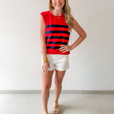Striped Knit Top with Gold Buttons