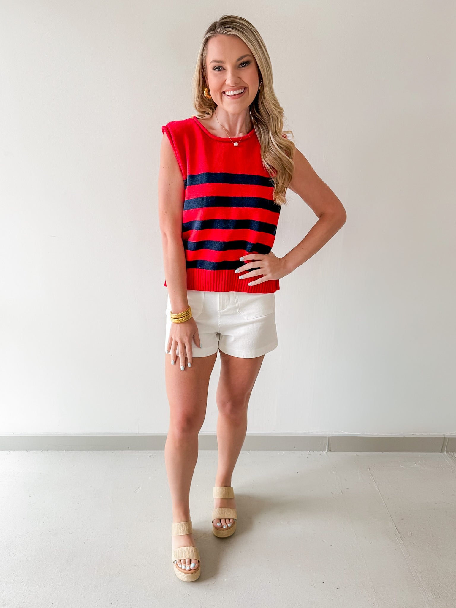 Striped Knit Top with Gold Buttons