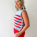 Striped Knit Top with Gold Buttons