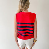 Striped Knit Top with Gold Buttons