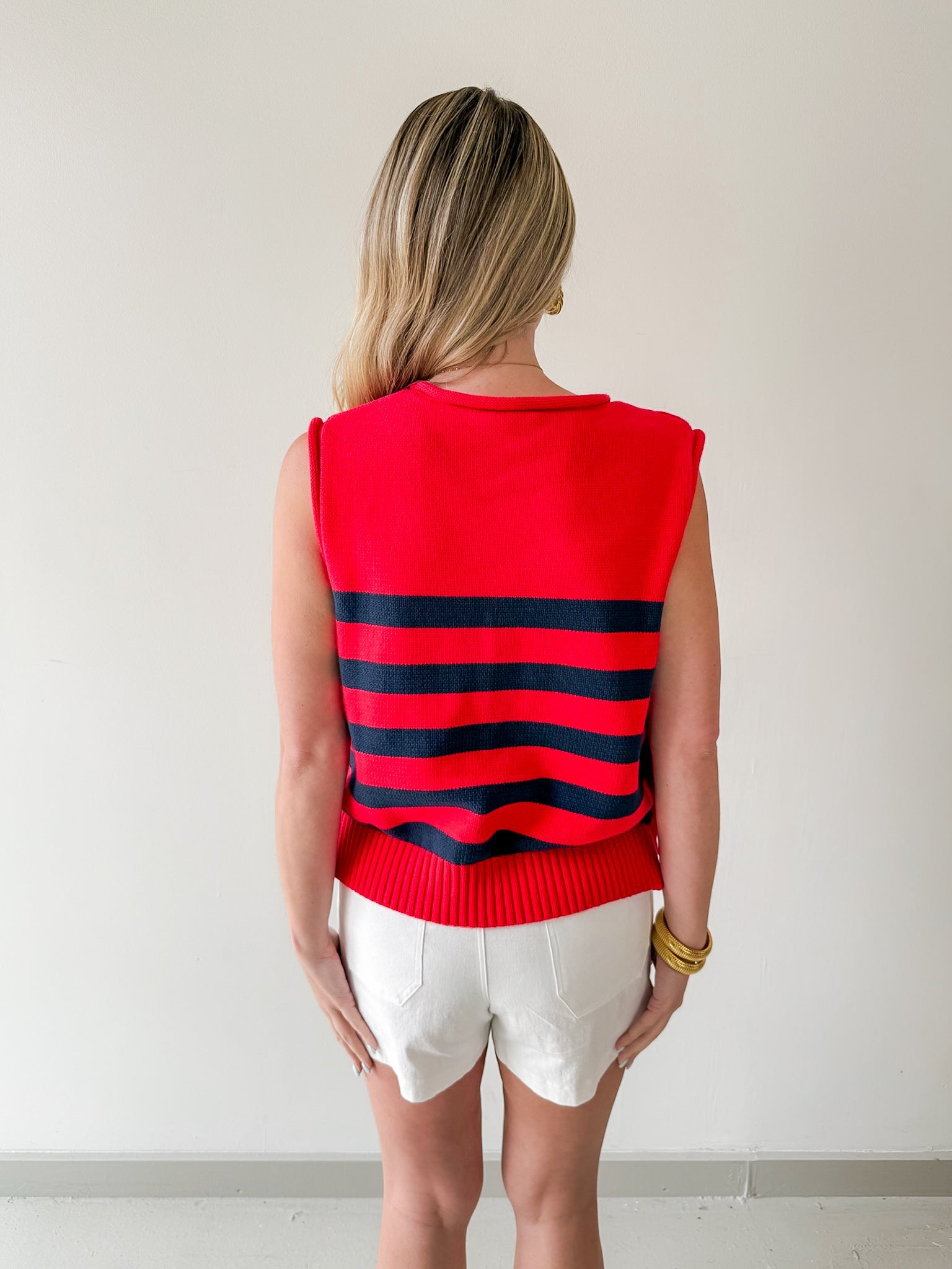 Striped Knit Top with Gold Buttons