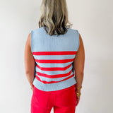 Striped Knit Top with Gold Buttons