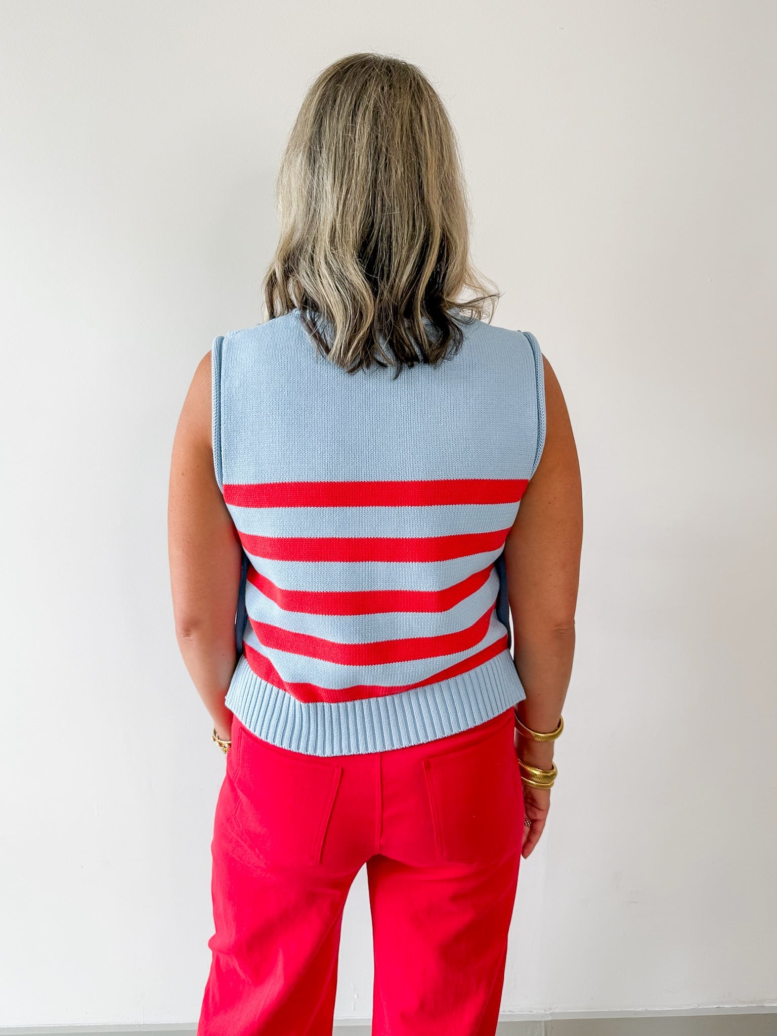 Striped Knit Top with Gold Buttons
