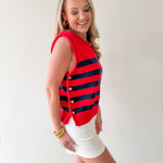 Striped Knit Top with Gold Buttons