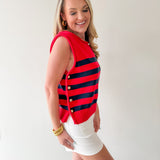 Striped Knit Top with Gold Buttons
