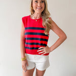 Striped Knit Top with Gold Buttons