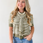 Striped Knit Top with Overlay - Olive
