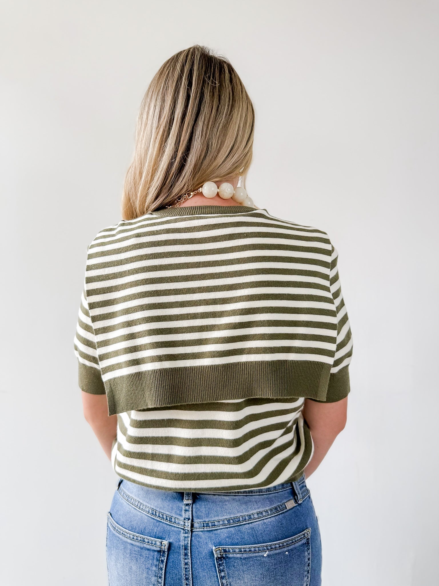 Striped Knit Top with Overlay - Olive