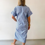 Striped Midi Dress - Dusty Blue