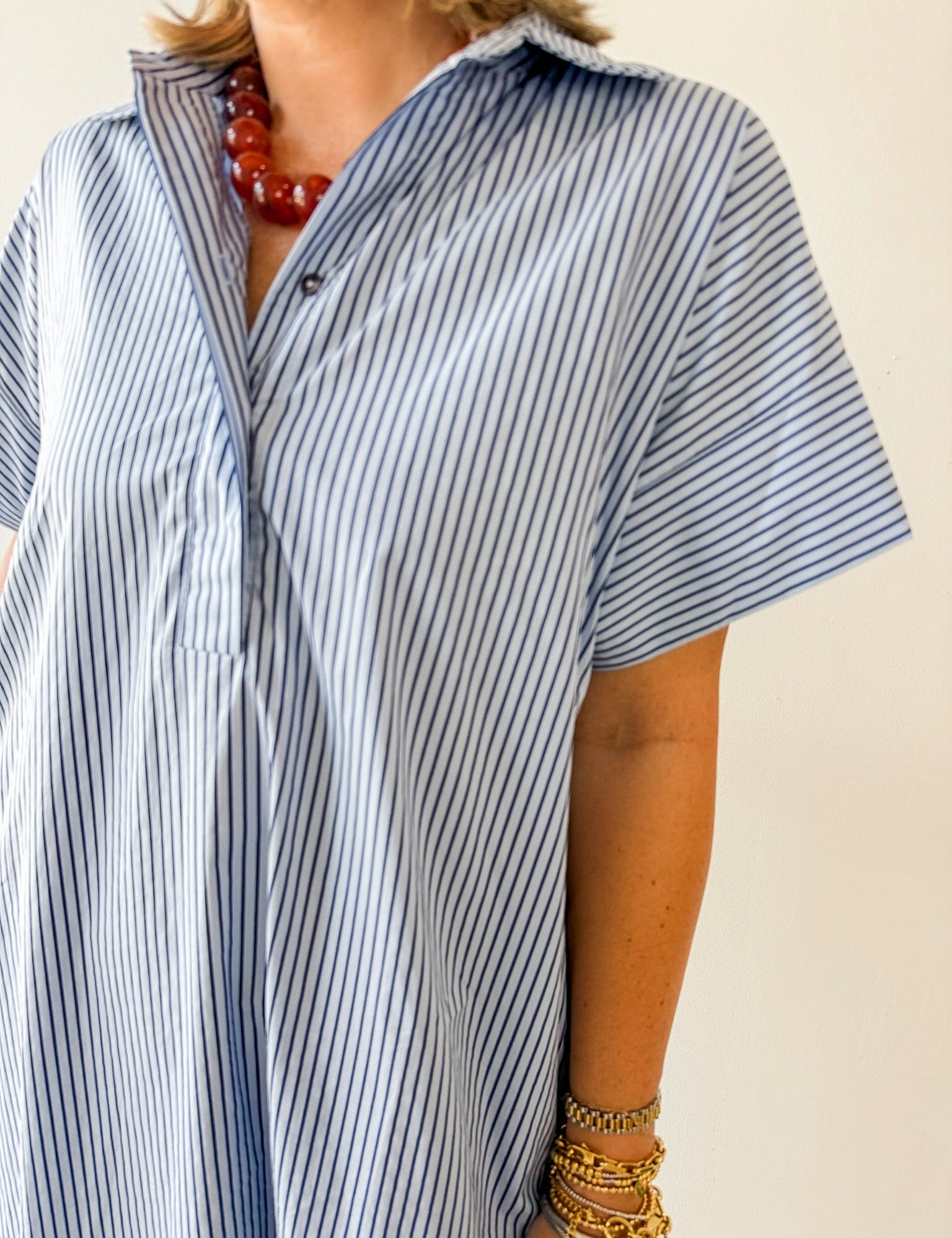 Striped Midi Dress - Dusty Blue
