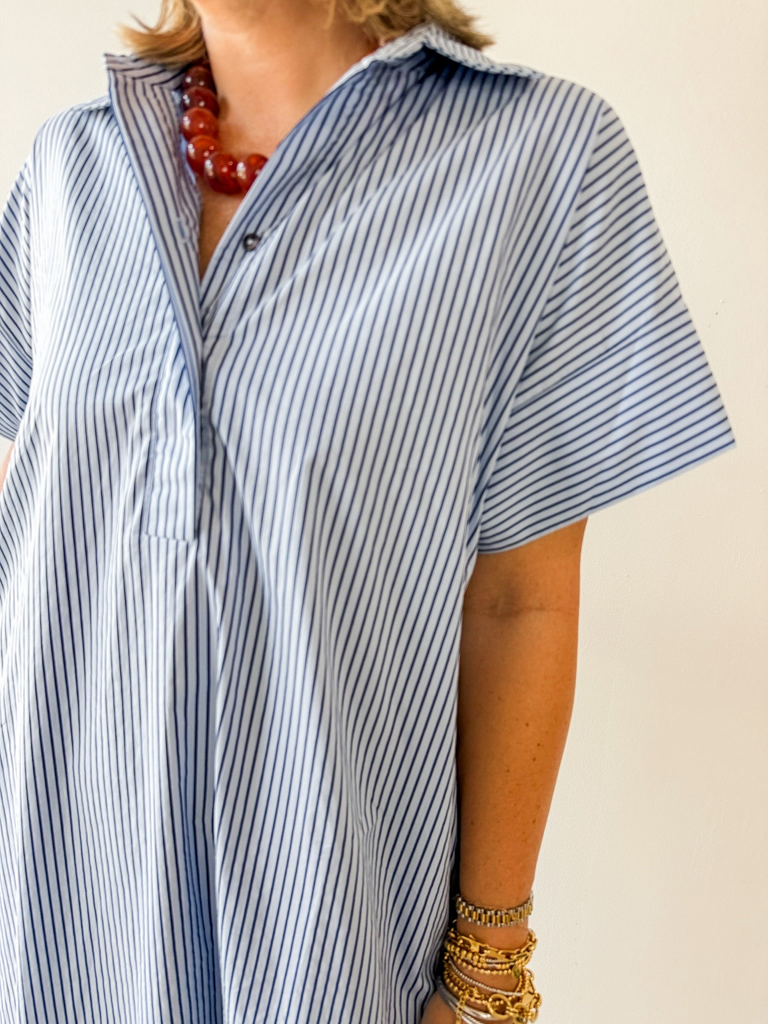 Striped Midi Dress - Dusty Blue