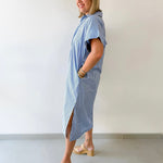 Striped Midi Dress - Dusty Blue
