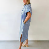 Striped Midi Dress - Dusty Blue
