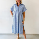 Striped Midi Dress - Dusty Blue