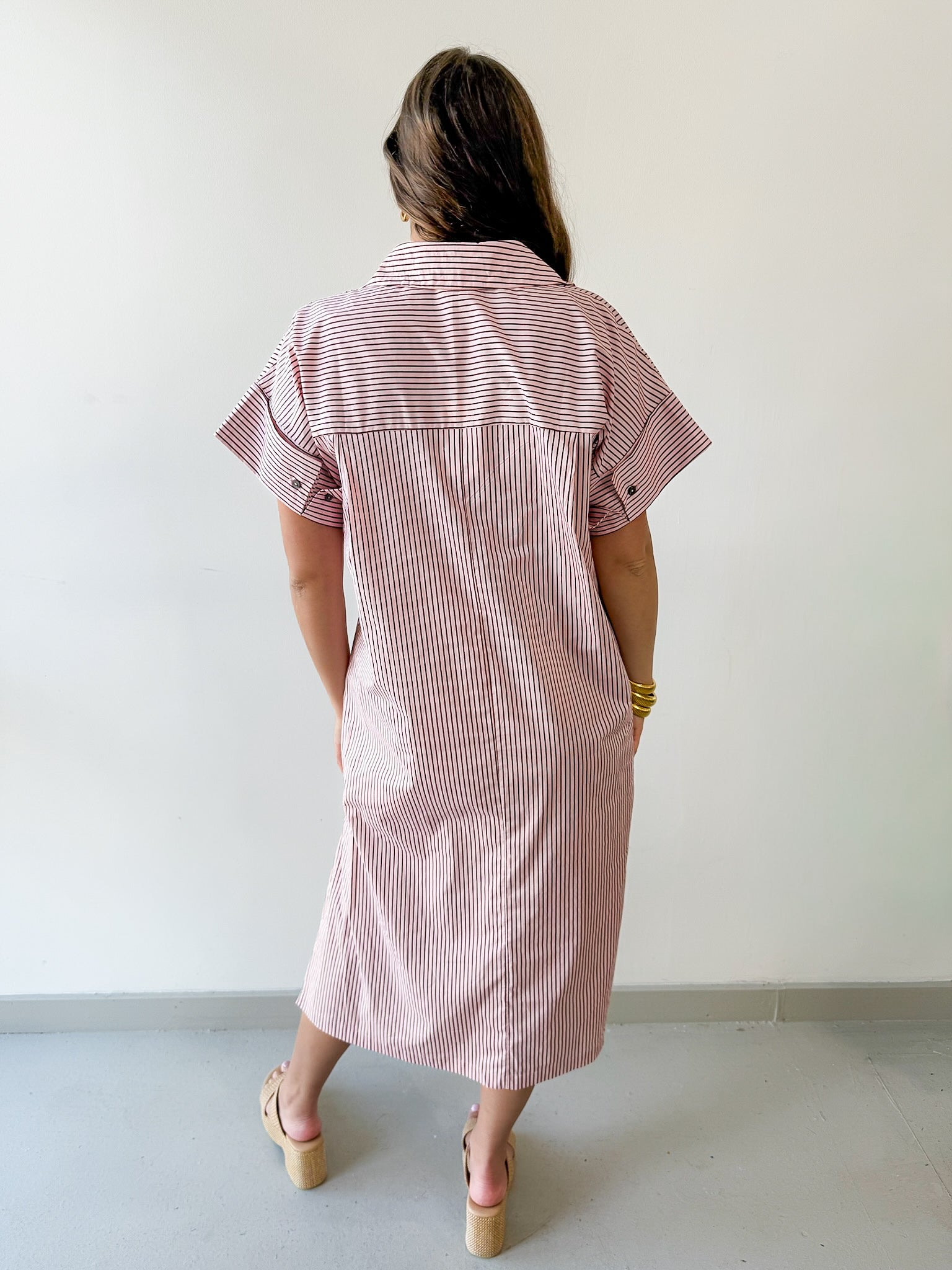 Striped Midi Dress - Pink Brown