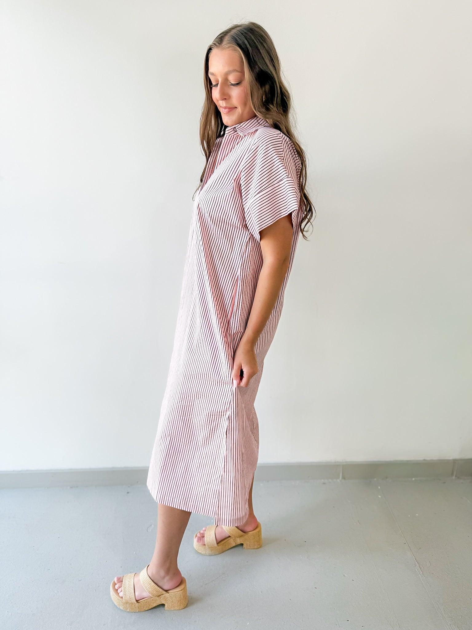 Striped Midi Dress - Pink Brown