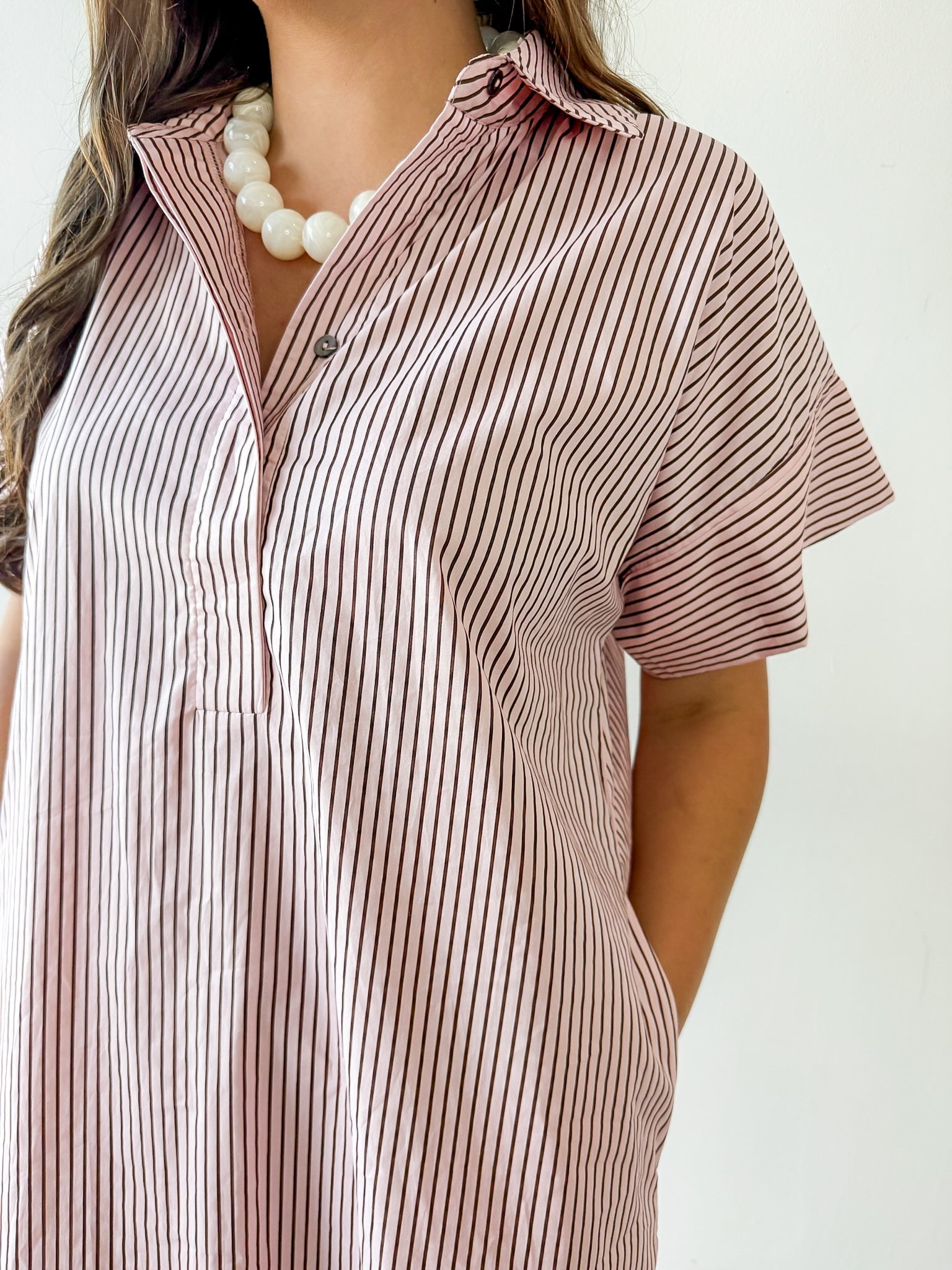 Striped Midi Dress - Pink Brown