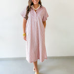 Striped Midi Dress - Pink Brown