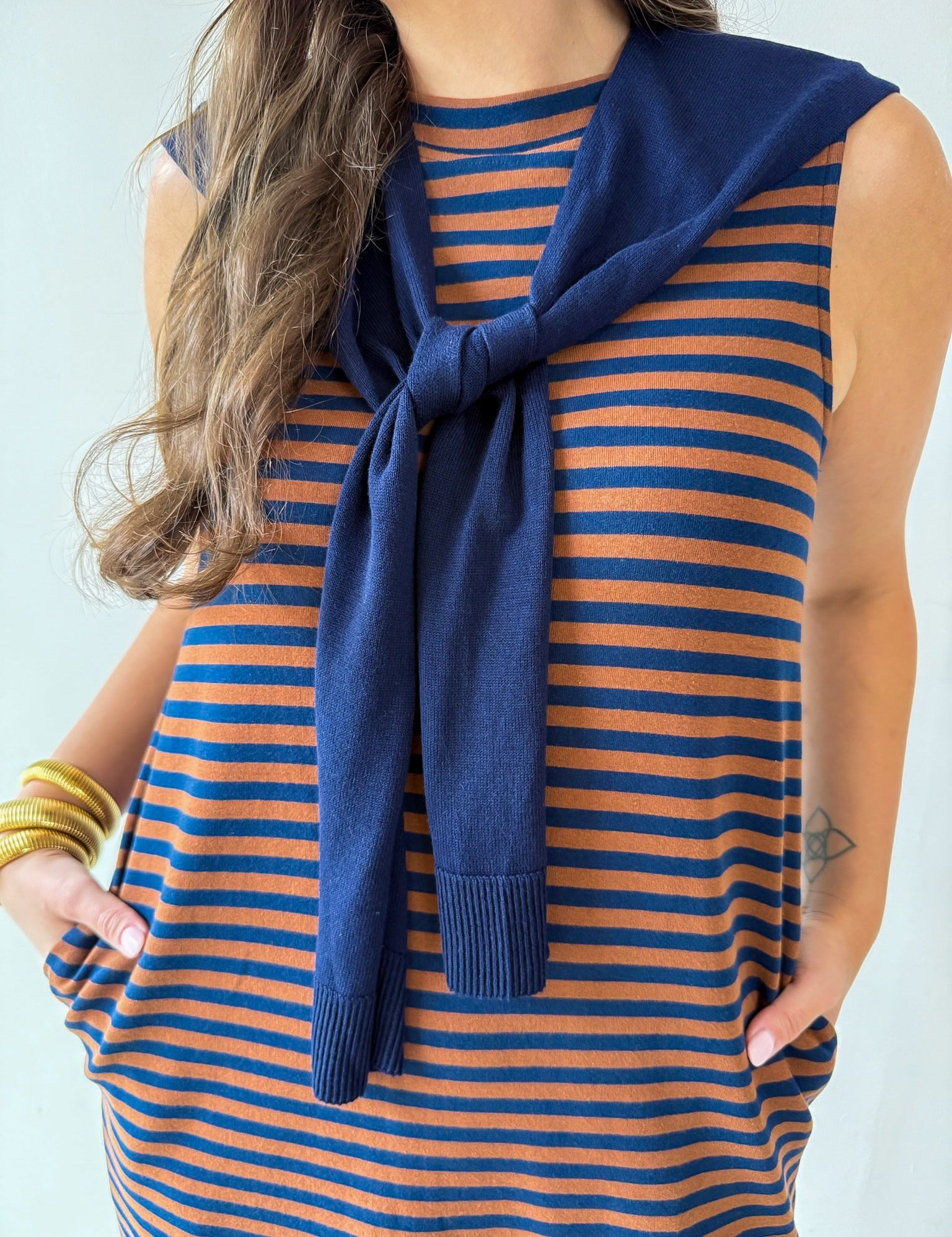 Striped Mini Dress Featuring Contrast Sweater